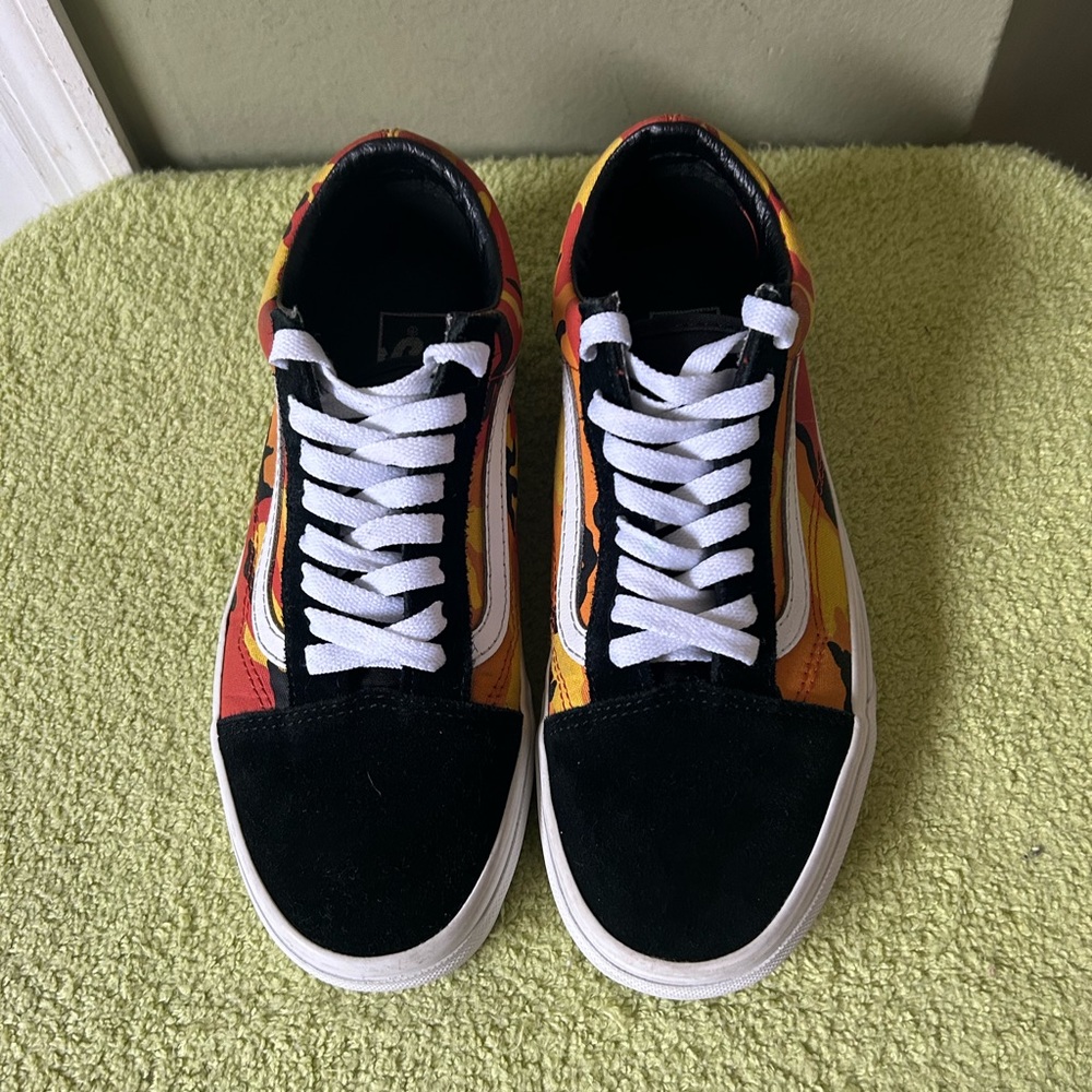 NWOB Vans Black Yellow Orange Women's Sneakers with white Thick Sole